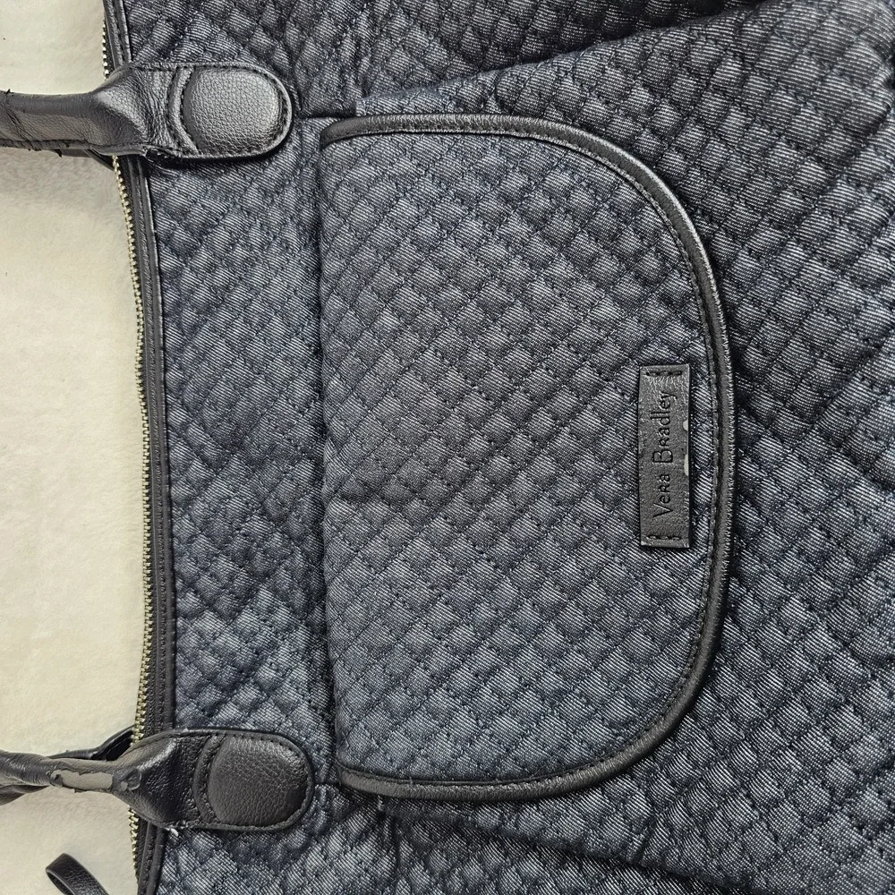 Vera Bradley Classic Denim Navy Carson East West Tote Faux Leather Trim